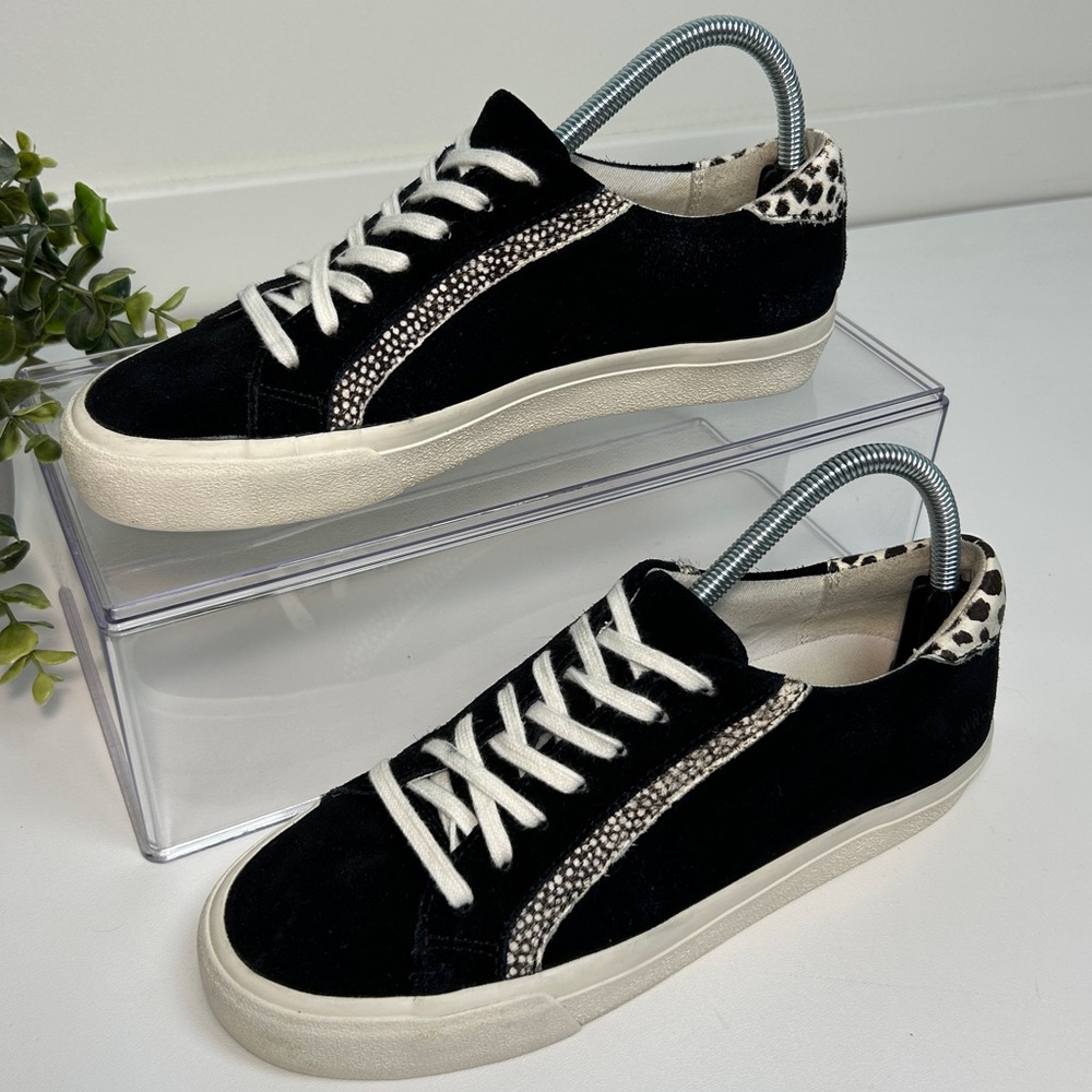 Madewell Black Suede Low-Top Sneakers with Animal Print Trim